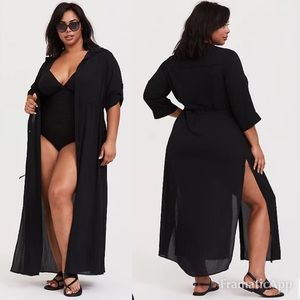 NWT TORRID Swim Cover Up Black Crinkled Woven Maxi